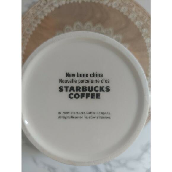 Starbucks 2009 Bone China Coffee Mug 16 oz Cream Brown Lettering - Picture 4 of 5